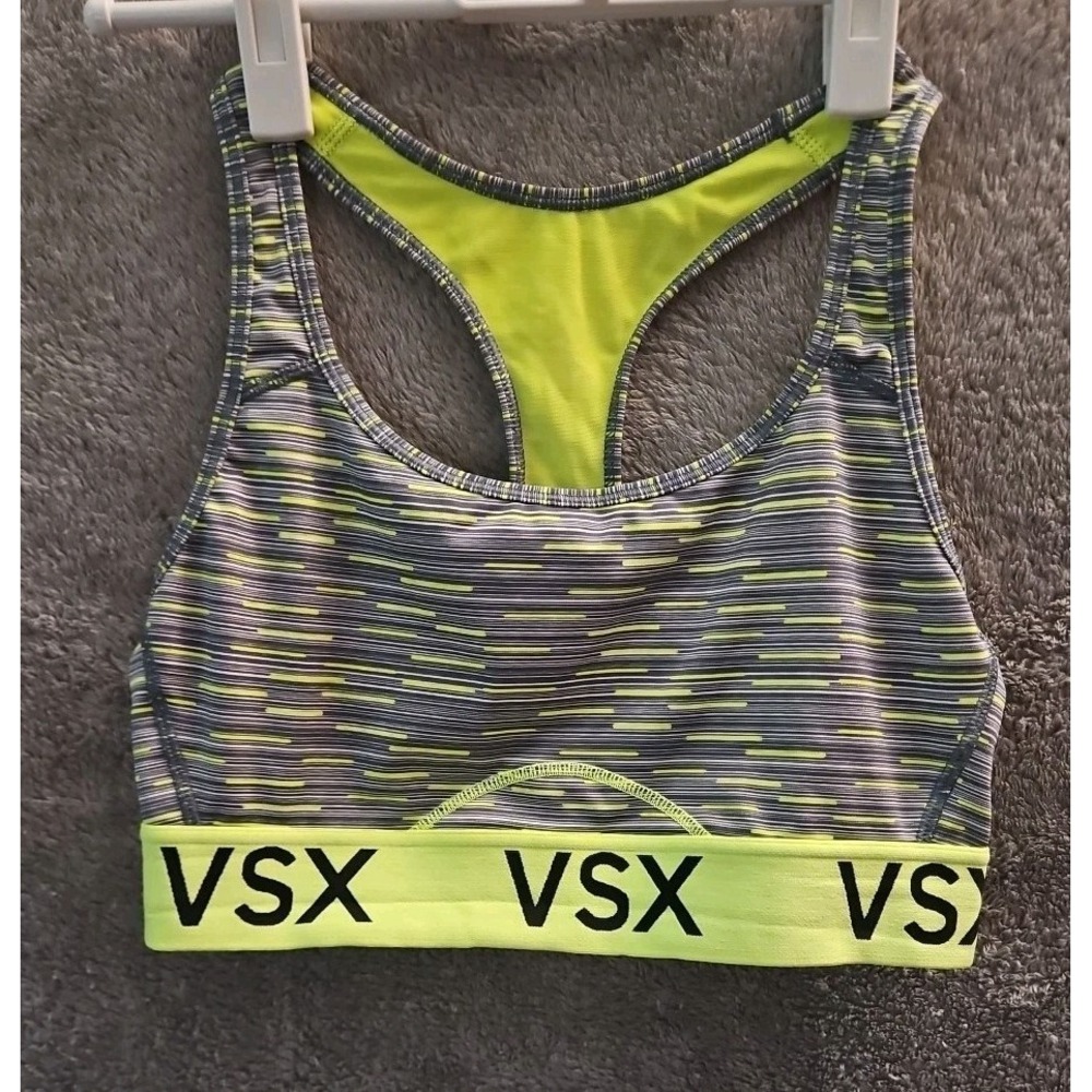 VSX Sport Womens Sports Bra Small Neon Green Racerback Pullover Med Support NT20